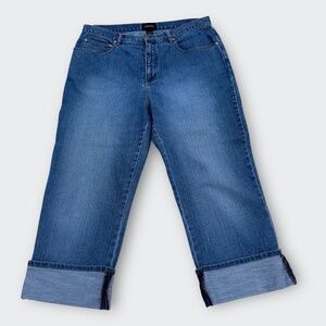CHICO'S Girlfriend Cuffed Stretch Denim Capri Jeans High Rise Sz 2 US 12 Large